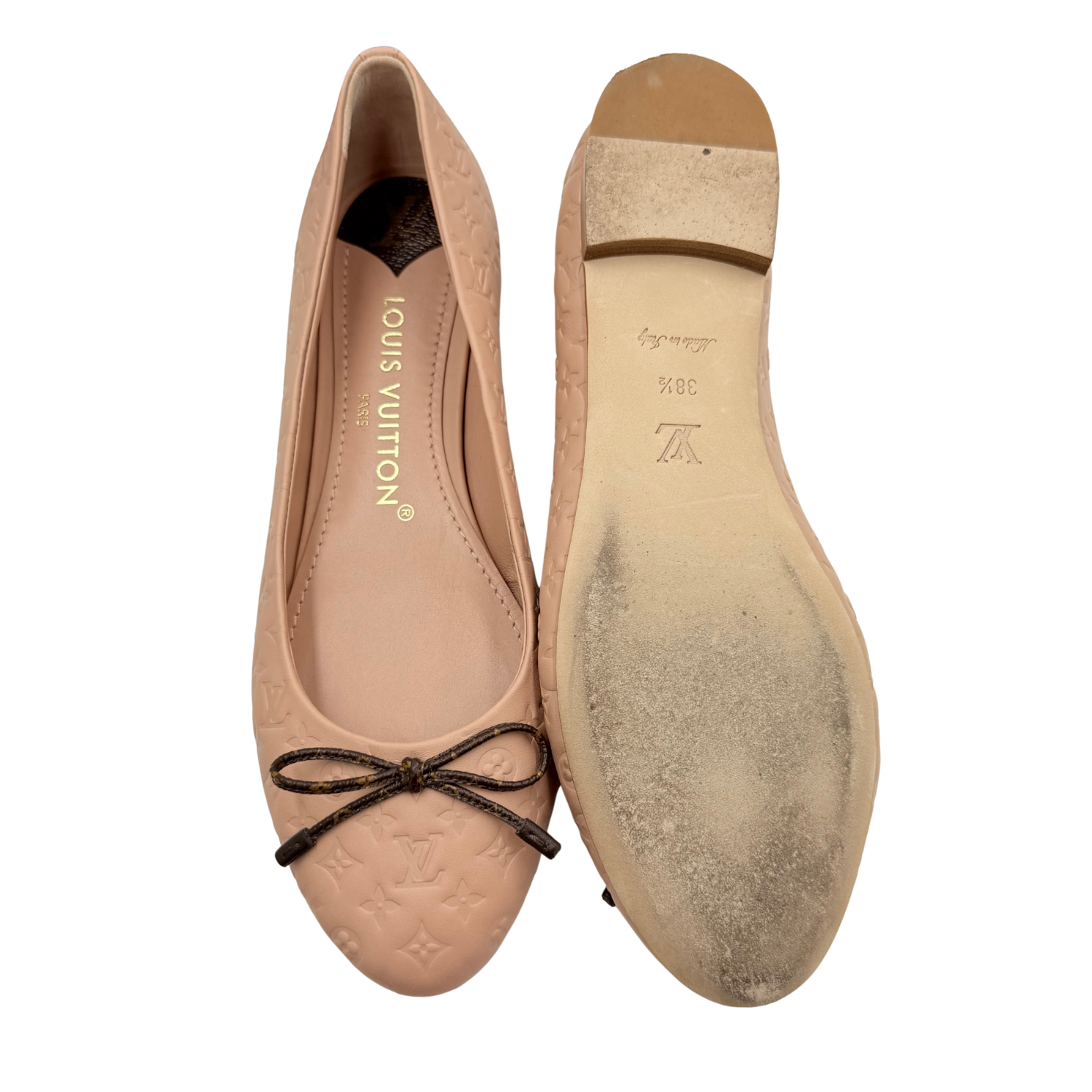 Louis Vuitton Monogram Embossed Nina Ballet Flats Tan