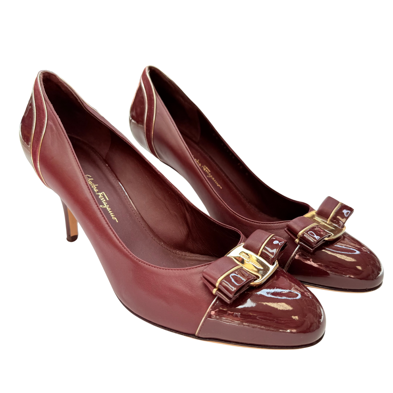 Salvatore Ferragamo Red Patent Leather Carla Vara Bow Pumps