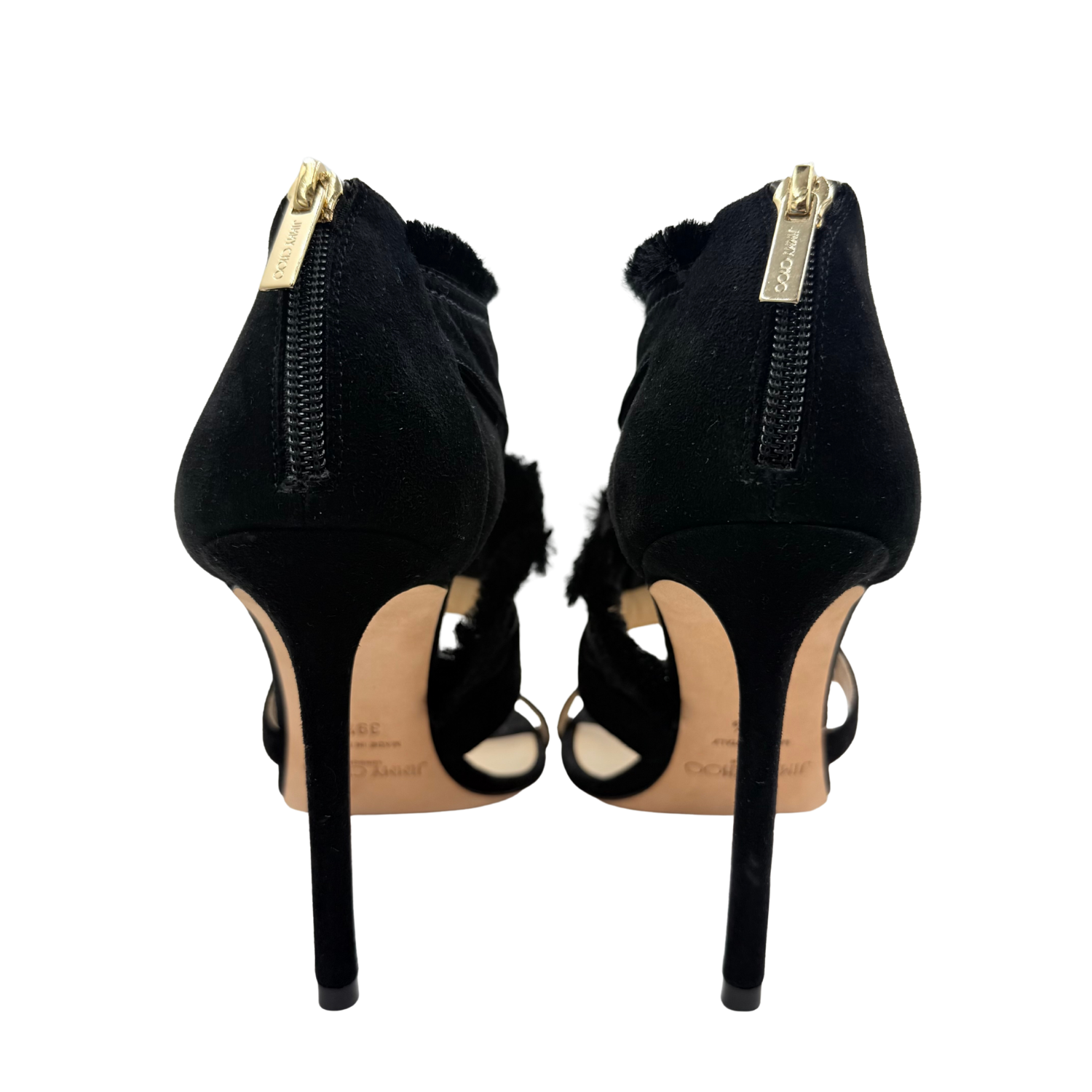 Jimmy Choo Kiki 100mm Suede Raw-Edge Trim Heeled Sandals Black