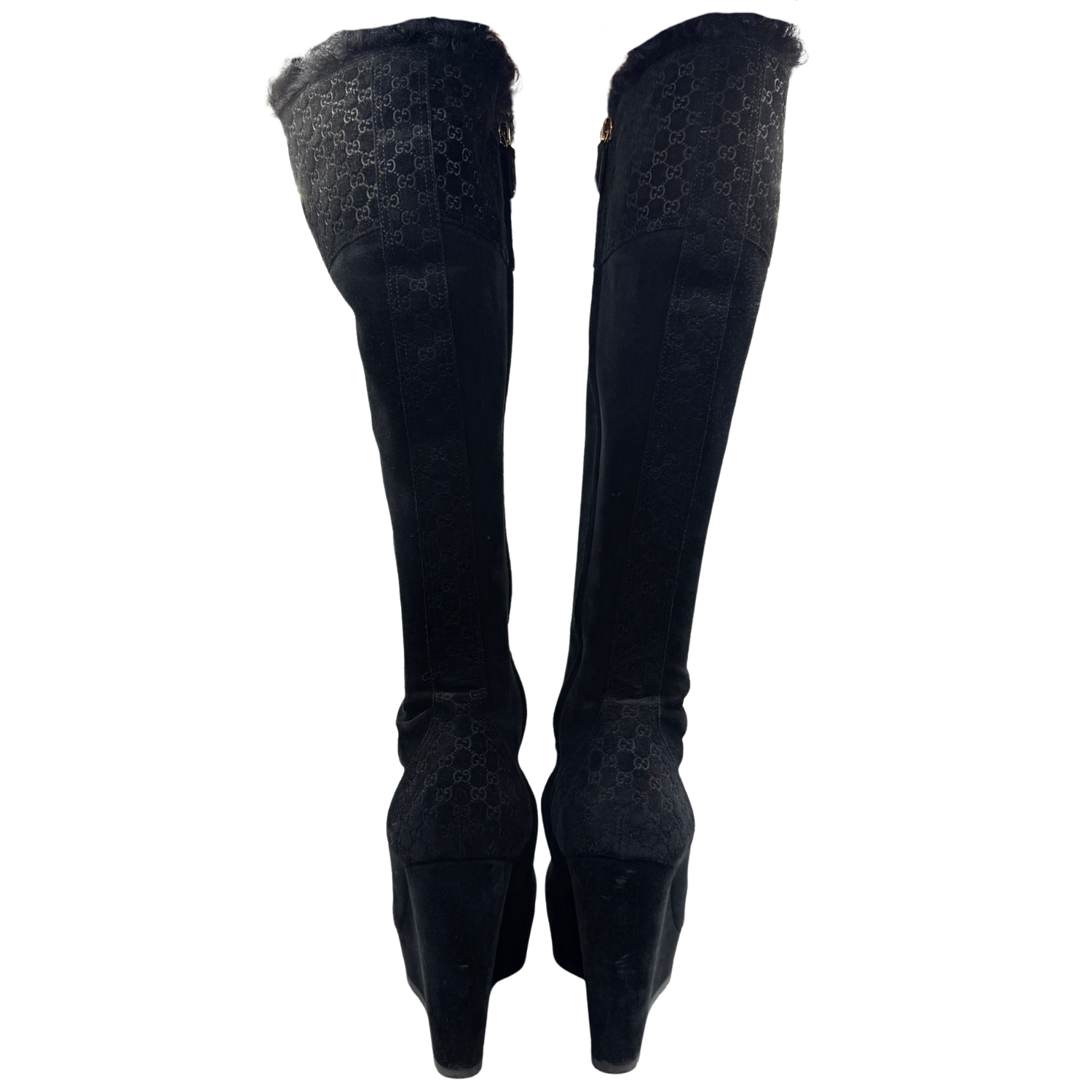 Gucci Shearling Knee High Boots Black