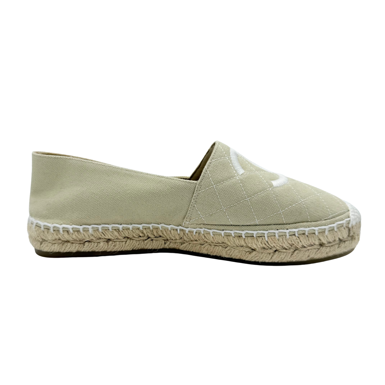 Chanel CC Fabric Biarritz Espadrilles White Beige