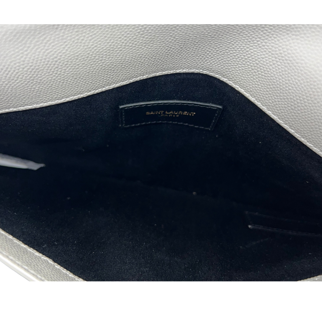 YSL Grain De Poudre Calfskin Uptown Pouch Crema
