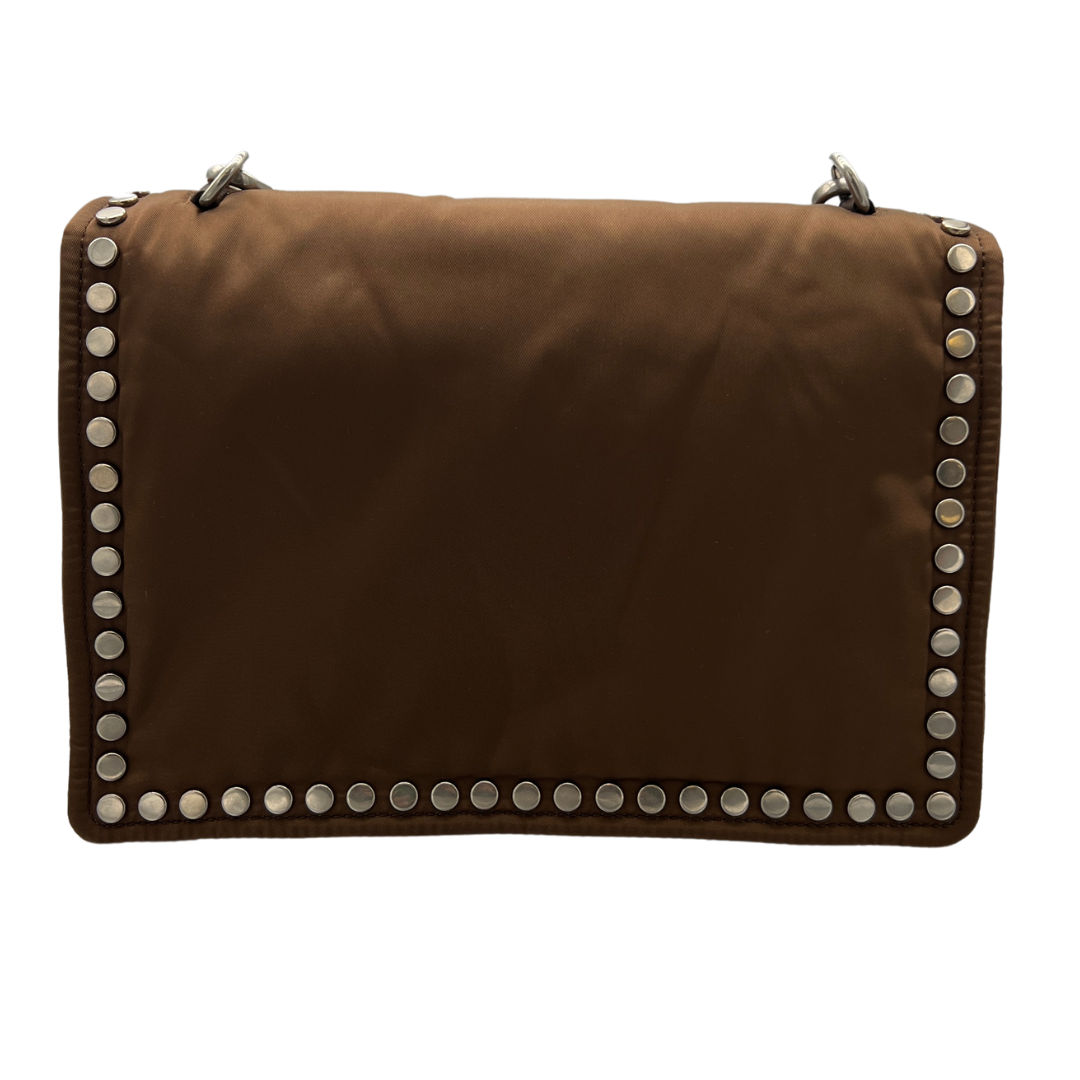 Prada Studded Tessuto Etiquette Crossbody