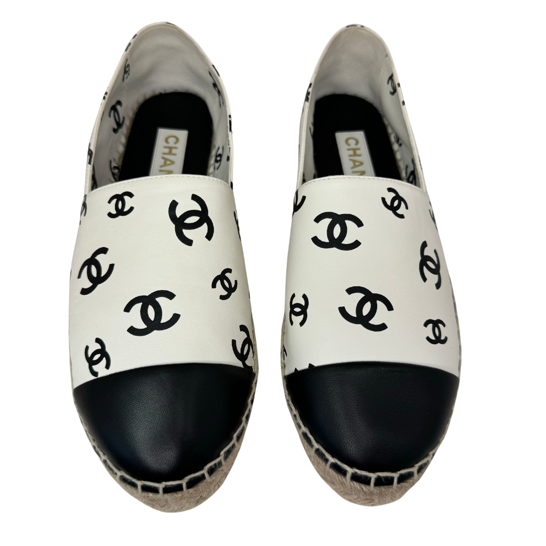 Chanel Black and White Leather Espadrilles