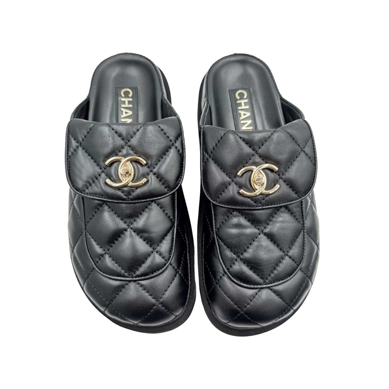 Chanel CC Turnlock Quilted Backless Mules Black