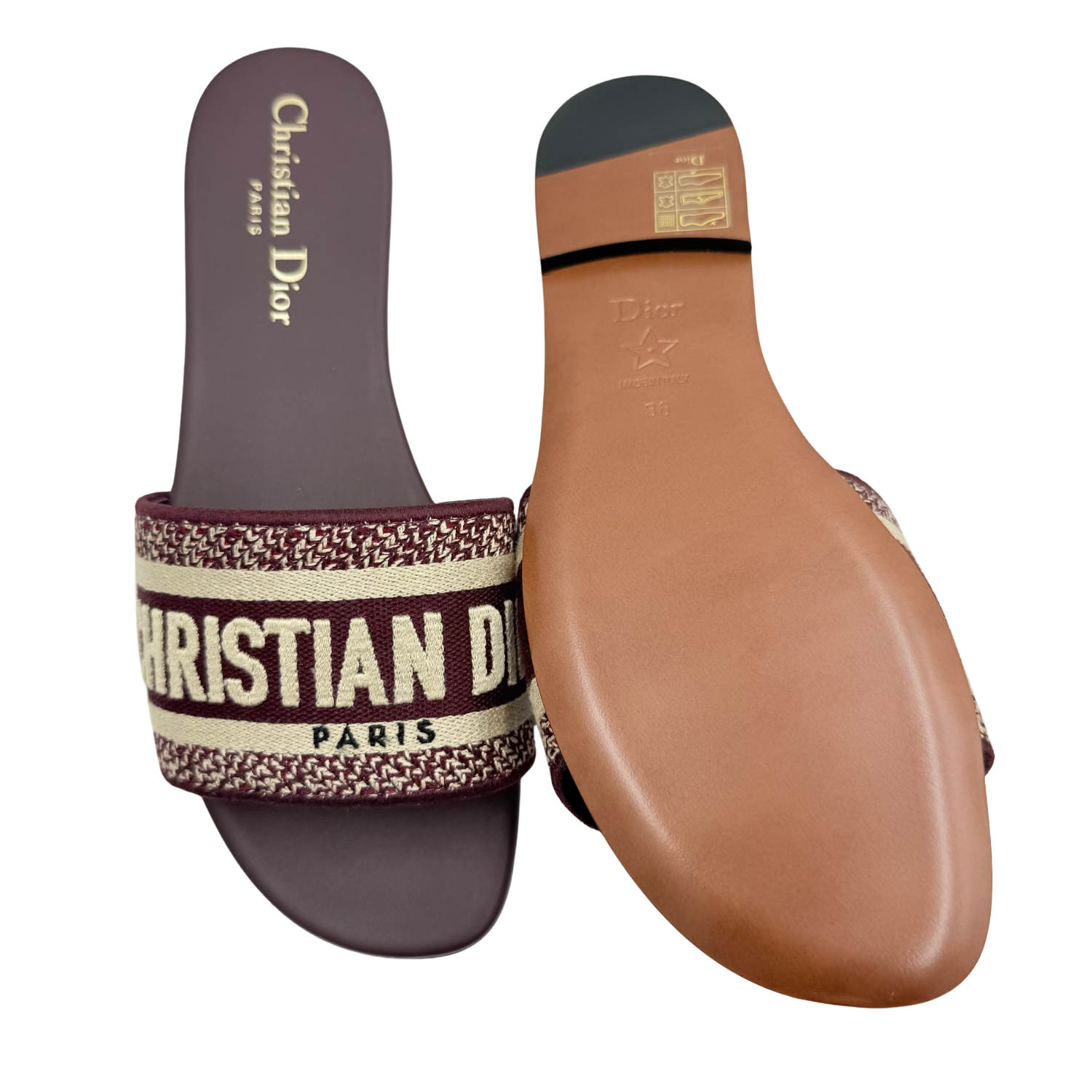 Christian Dior Canvas Printed Slides Burgundy