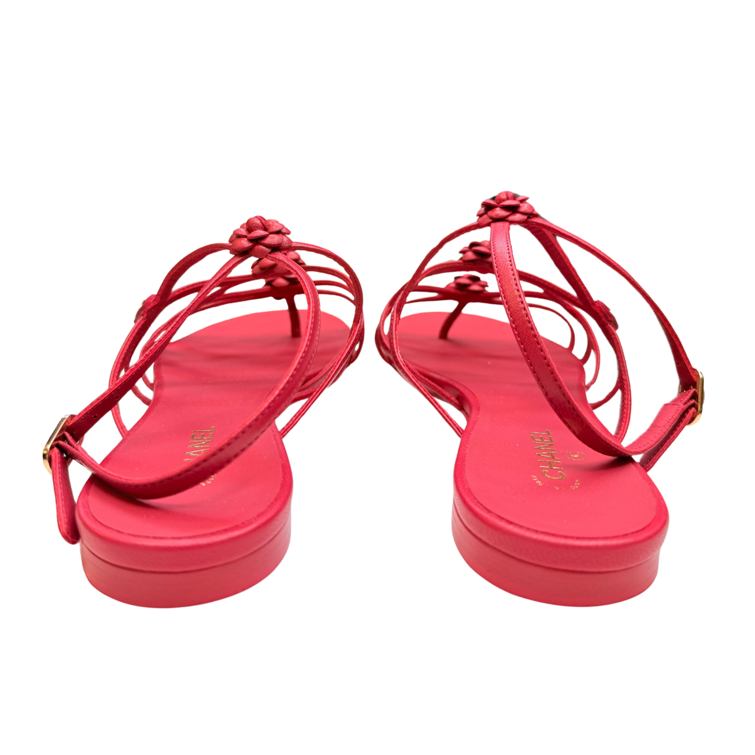 Chanel Interlocking CC Camellia Flats Red