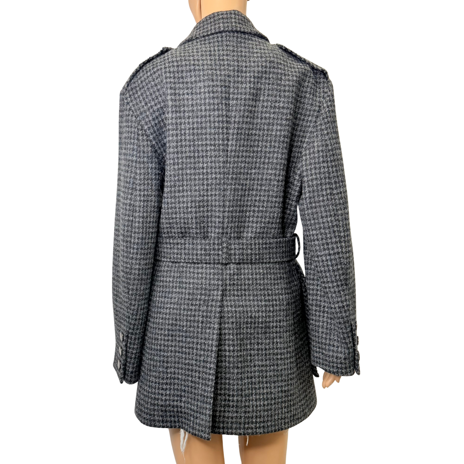 Chanel Houndstooth Print Trench Coat Gray and Black