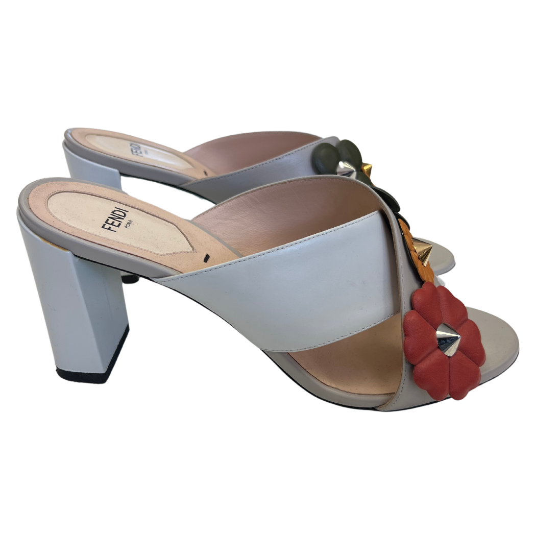 Fendi Leather FlowerLand Block Heel Sandals