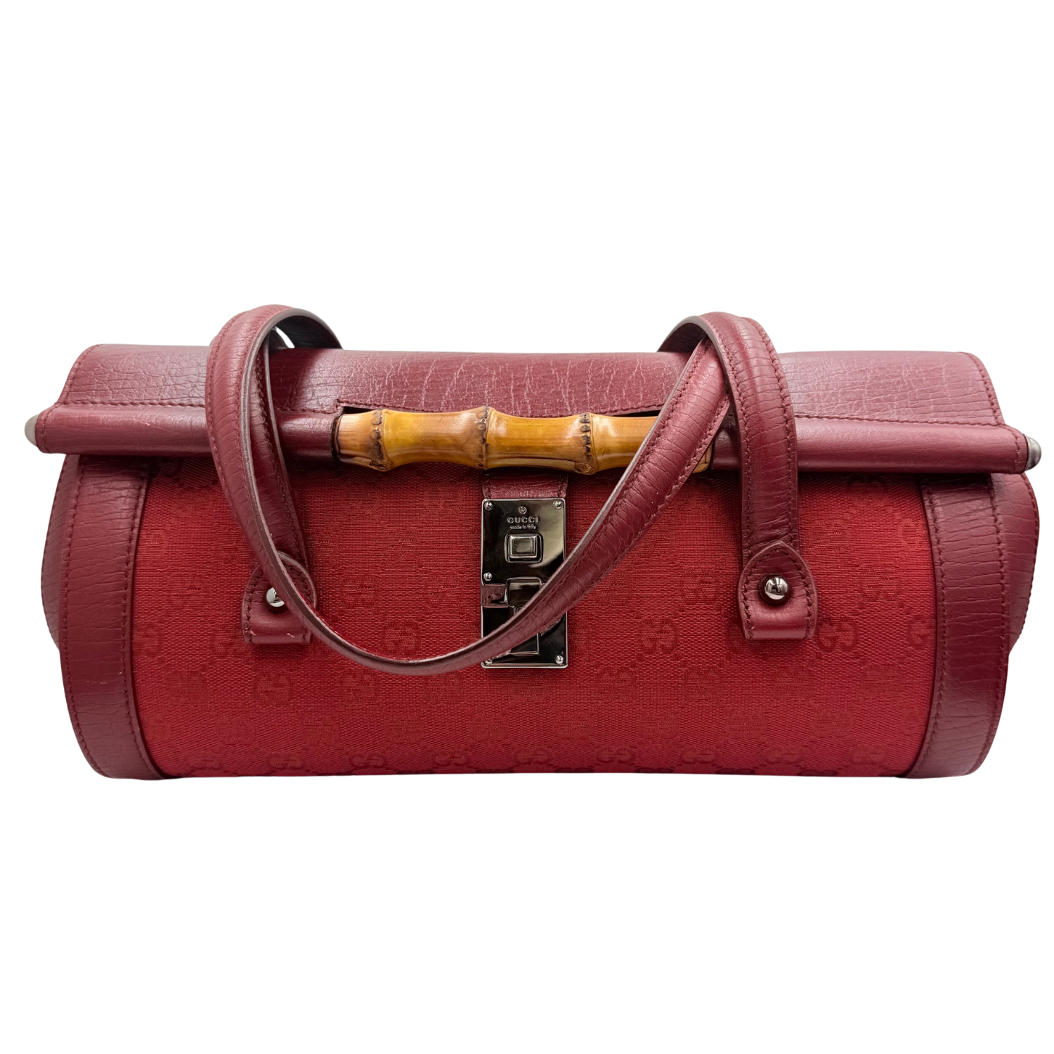Gucci GG Monogram Medium Bamboo Bullet Satchel Red