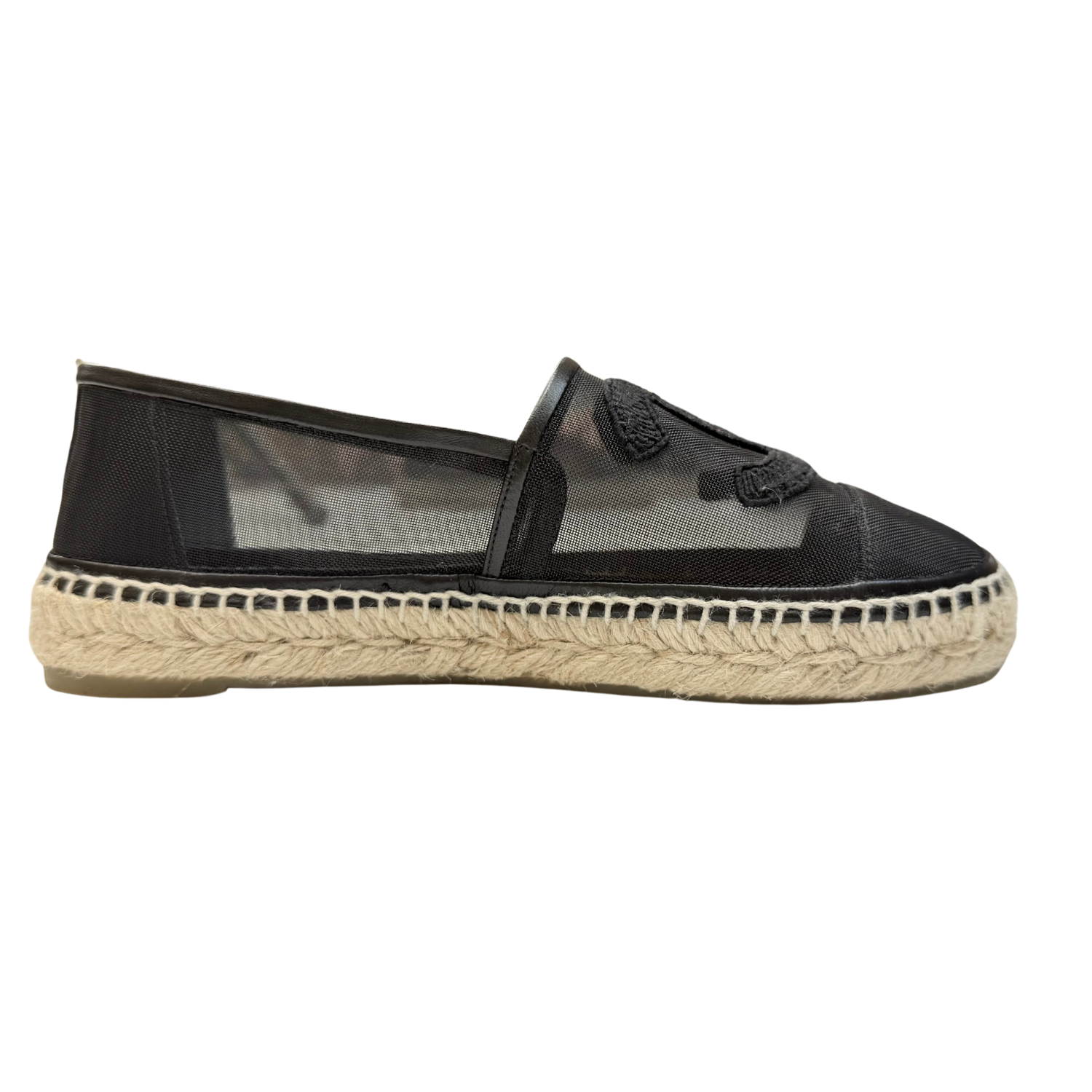 Chanel Interlocking CC Leather Trim Embellishment Espadrilles Black