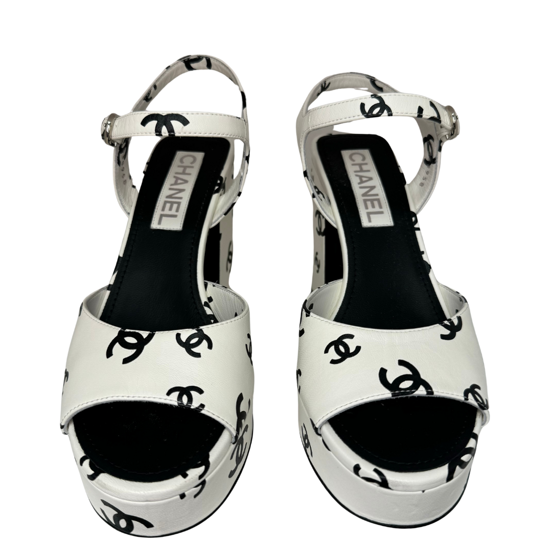 Chanel Printed Lambskin Platforms White