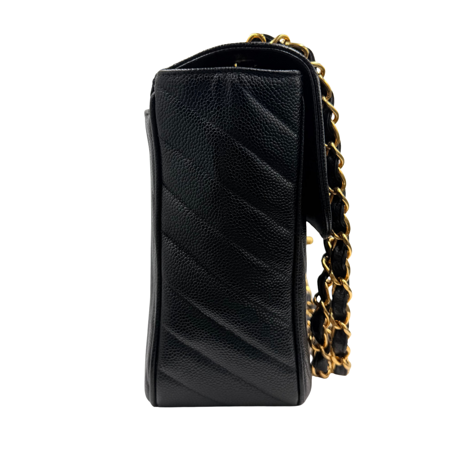 Chanel Vintage Caviar Chevron Leather XL Jumbo Flap Black