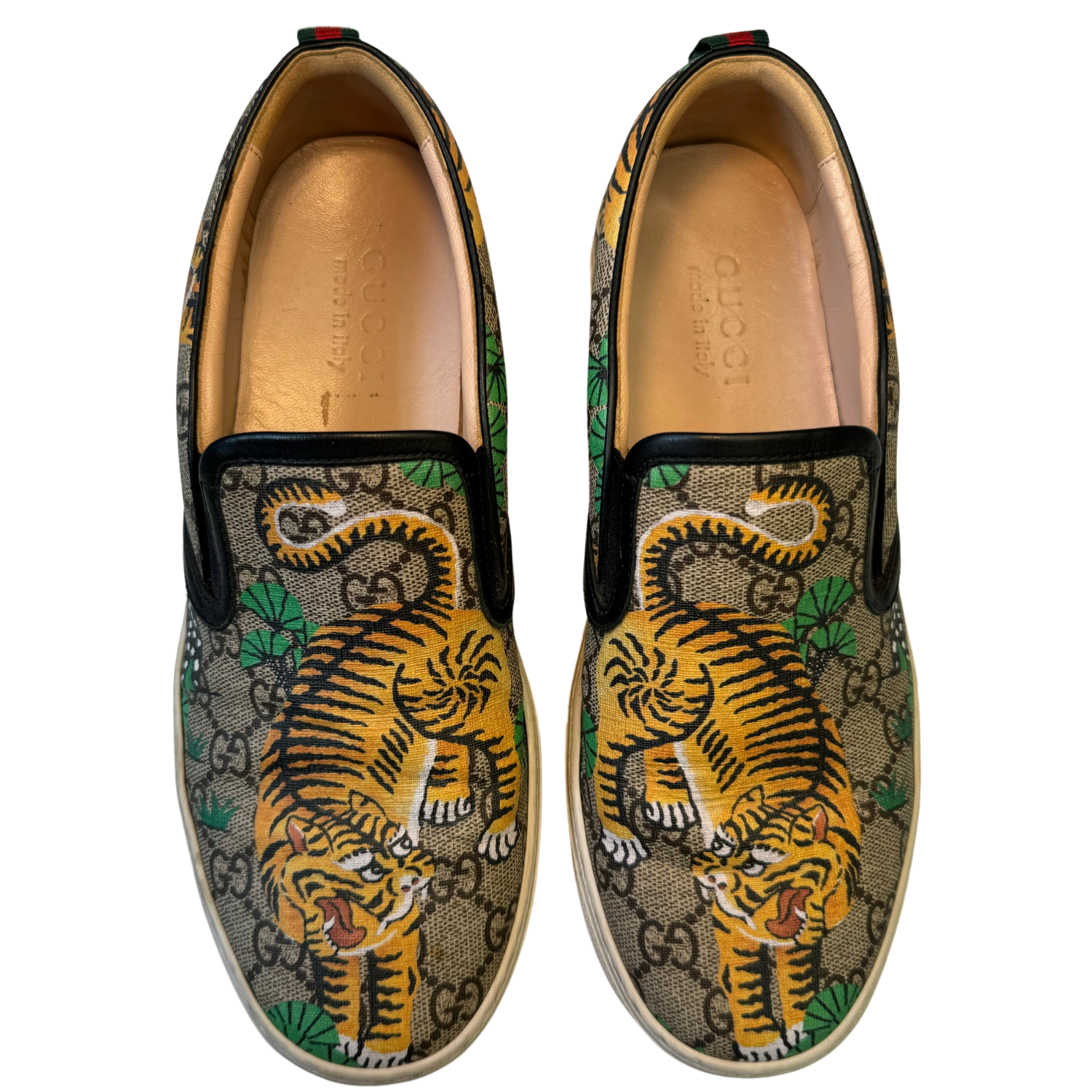 Gucci Canvas Bengal Print Slip Ons