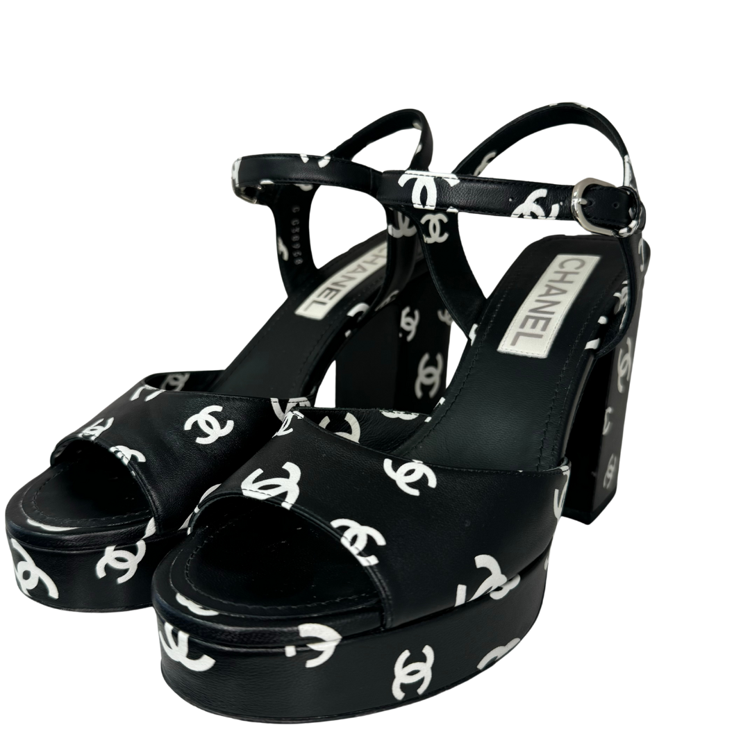 Chanel Printed Lambskin Platforms Black