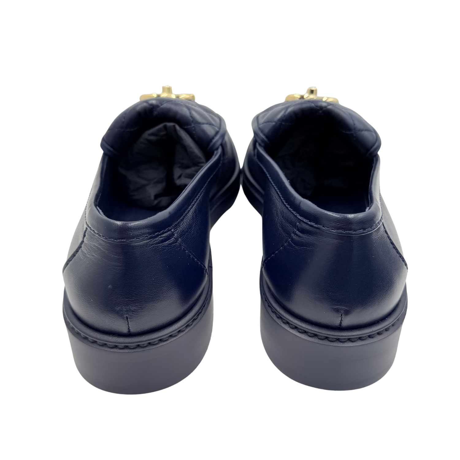 Chanel Quilted Lambskin CC Turnlock Loafers Navy