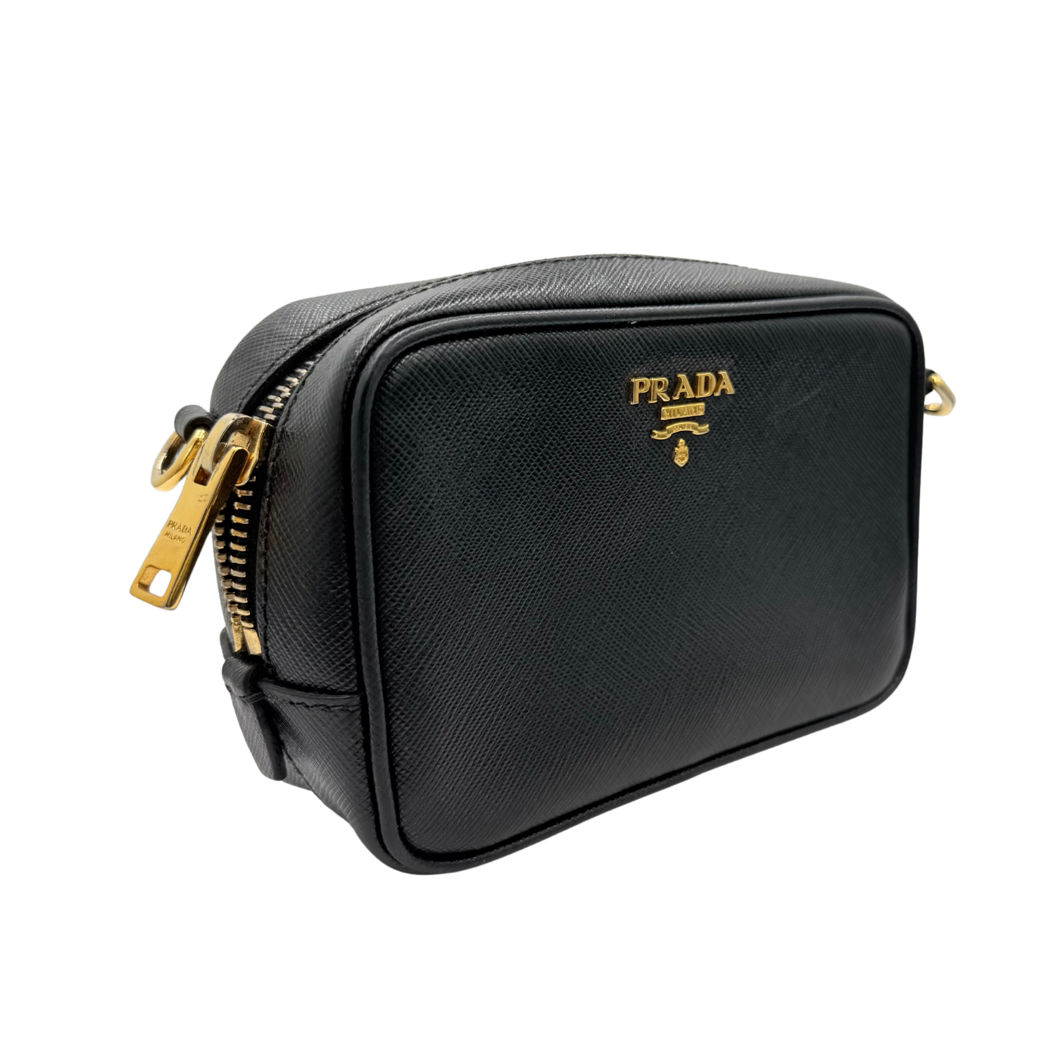 Prada Saffiano Mini Camera Crossbody Bag Black