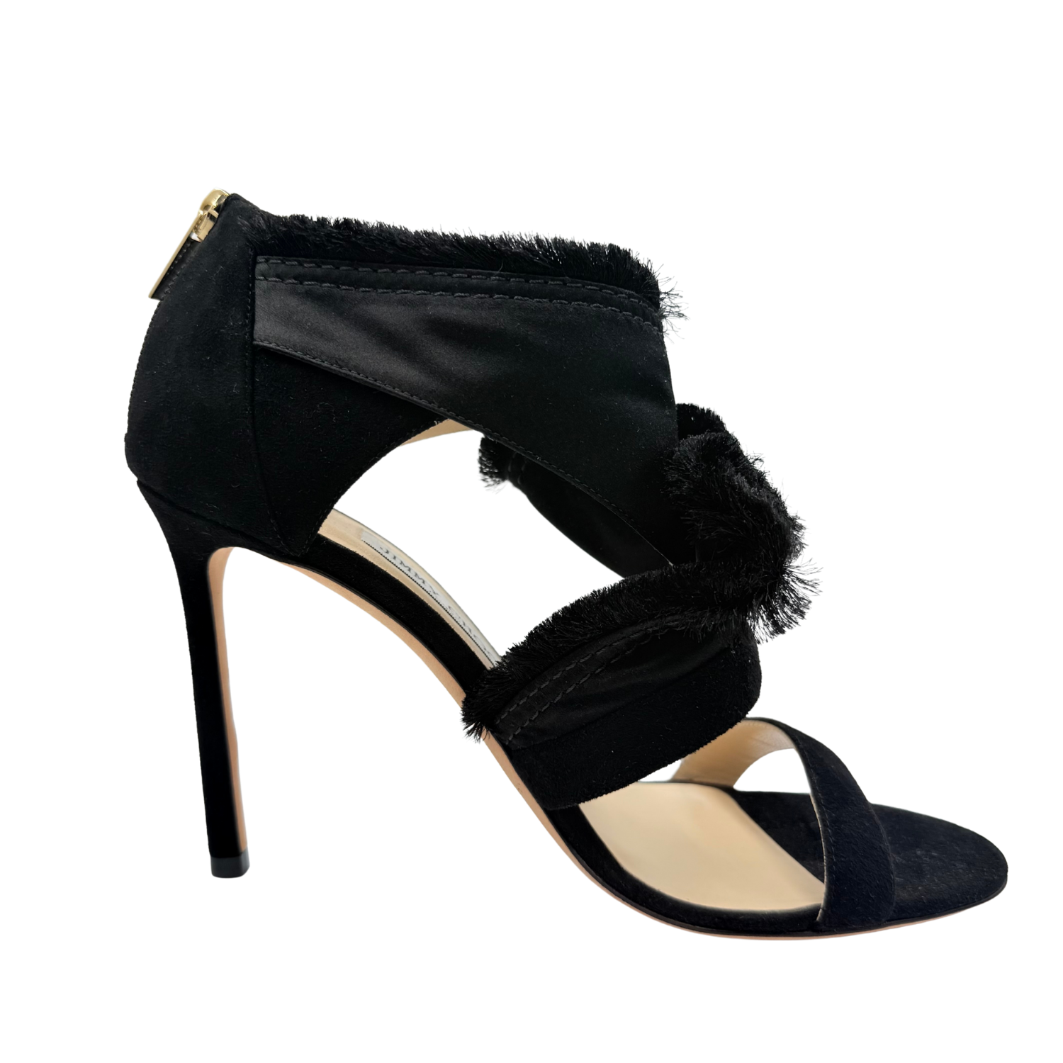 Jimmy Choo Kiki 100mm Suede Raw-Edge Trim Heeled Sandals Black
