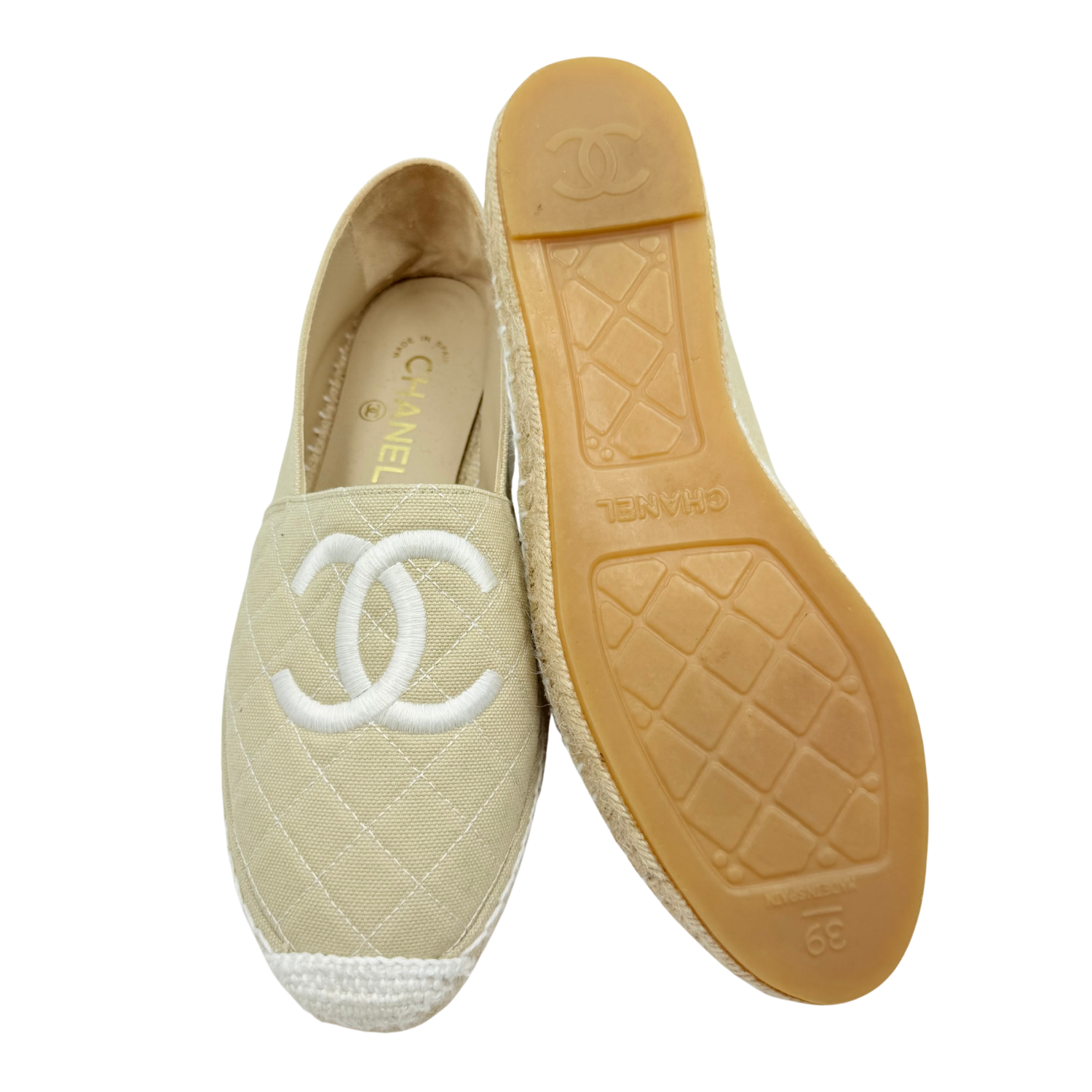 Chanel CC Fabric Biarritz Espadrilles White Beige