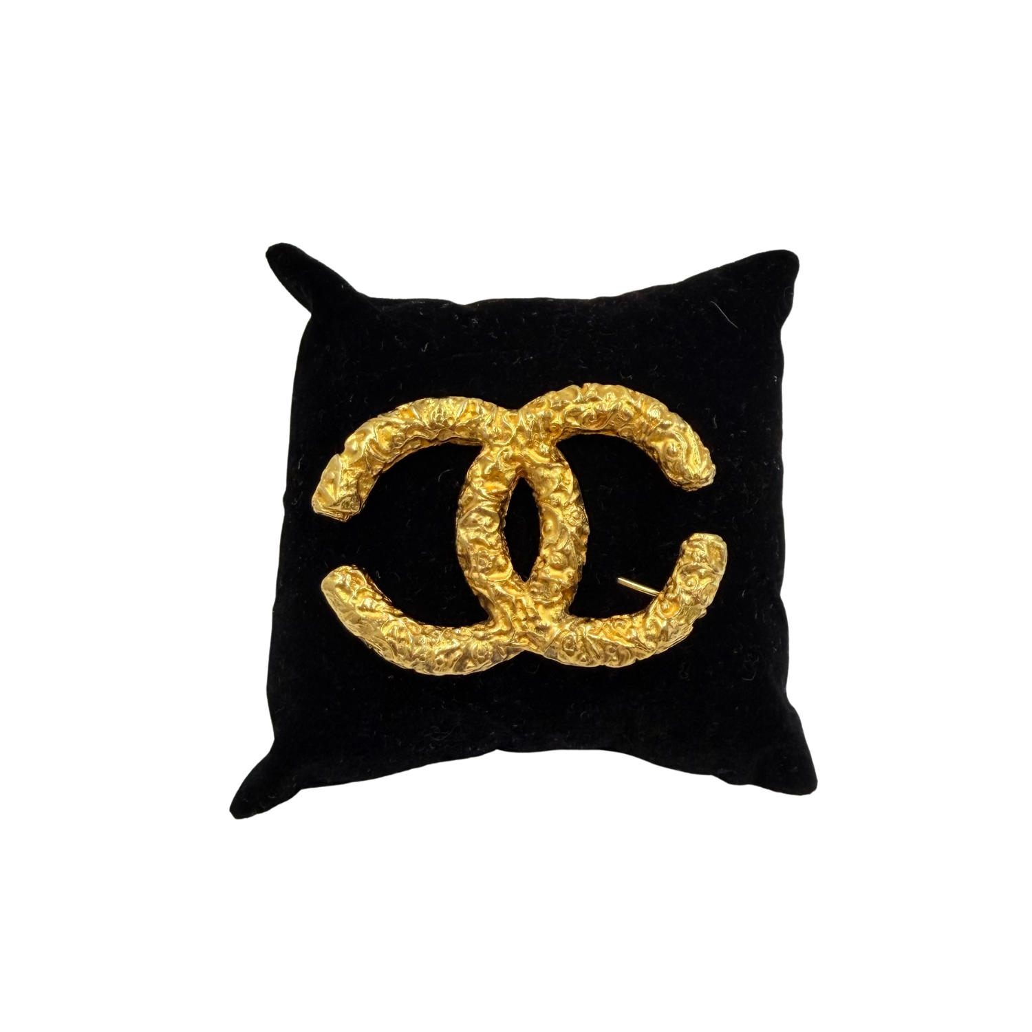 Chanel CC Vintage 24k Gold Plated Lava Brooch