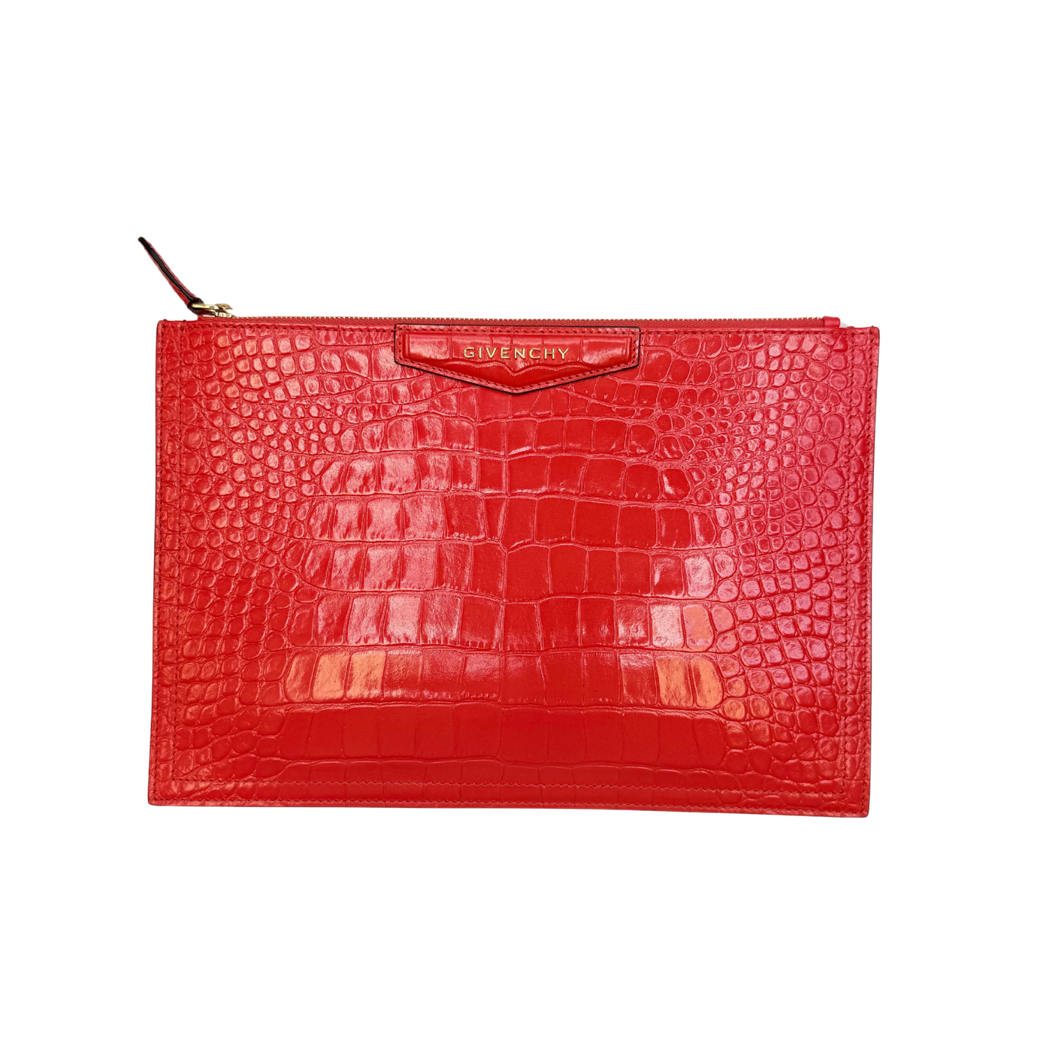 Givenchy Antigona Croco Embossed Leather Medium Clutch Red