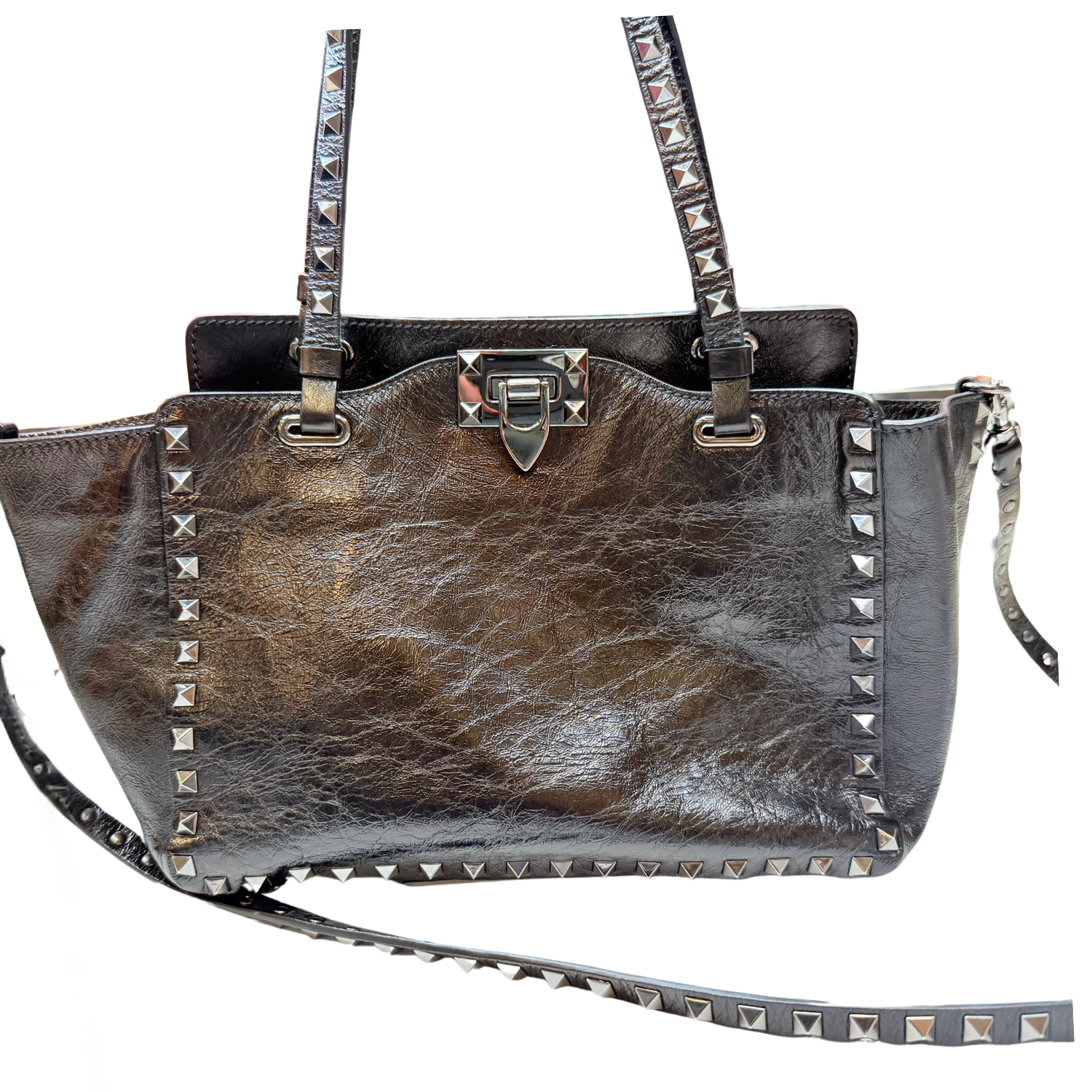 Valentino Small Metallic Rockstud Double Handle Bag