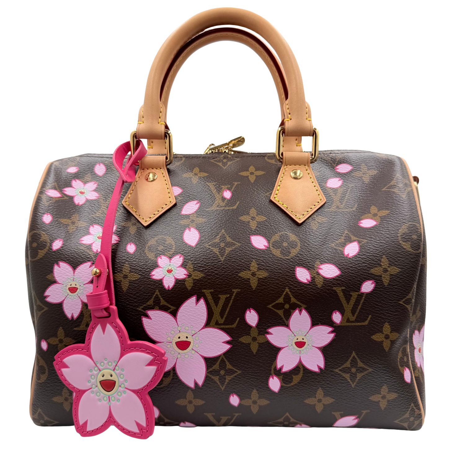 Louis Vuitton LV X Takashi Murakami Monogram Cherry Blossom Speedy Bandouliere 25 Sakura Brown