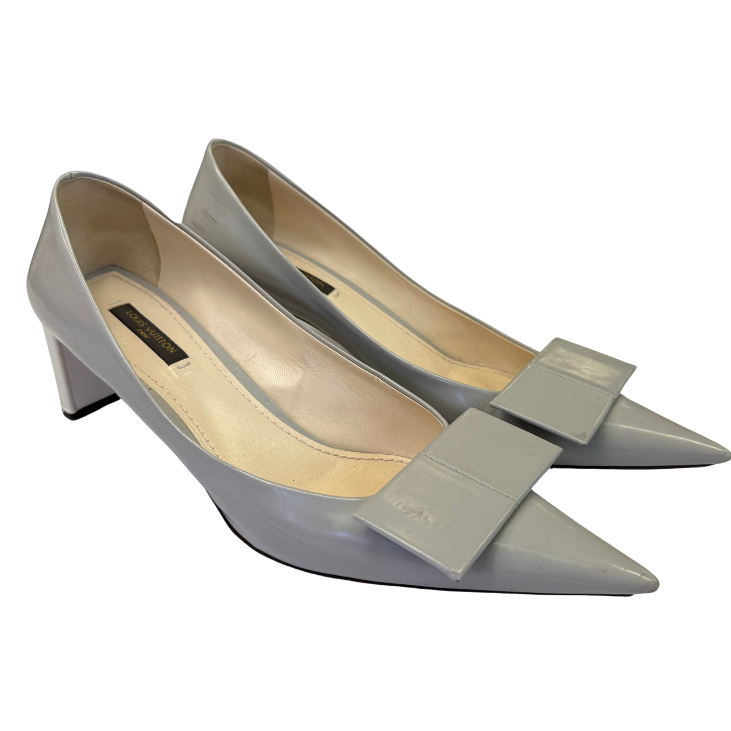 Louis Vuitton Patent Leather Bow Accents Pumps Grey