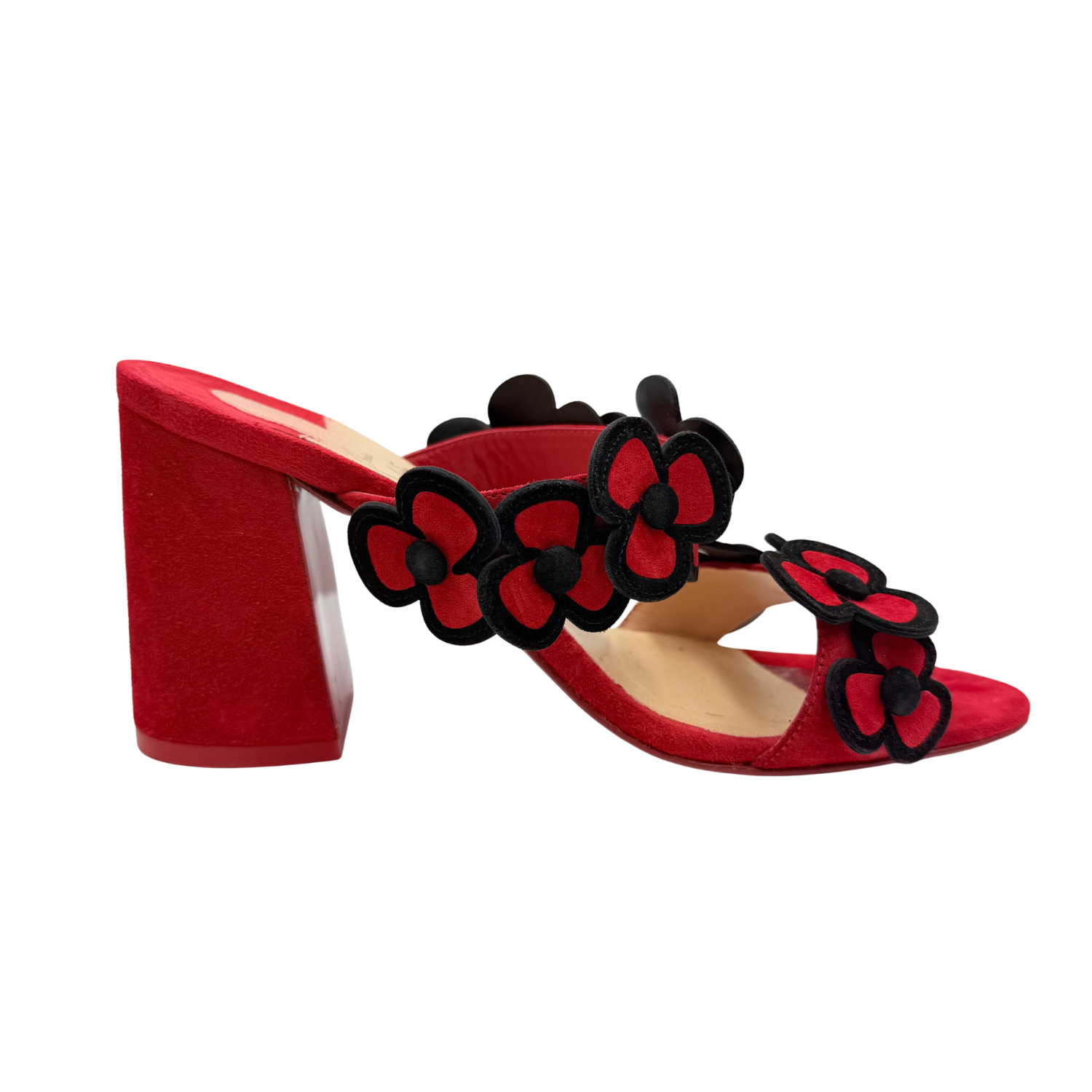 Christian Louboutin Suede Floral Print Heeled Slides Red