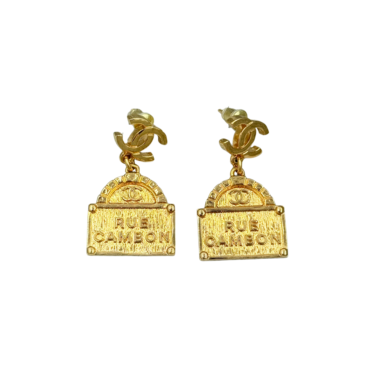 Chanel CC Rue Cambon Drop Earrings Gold