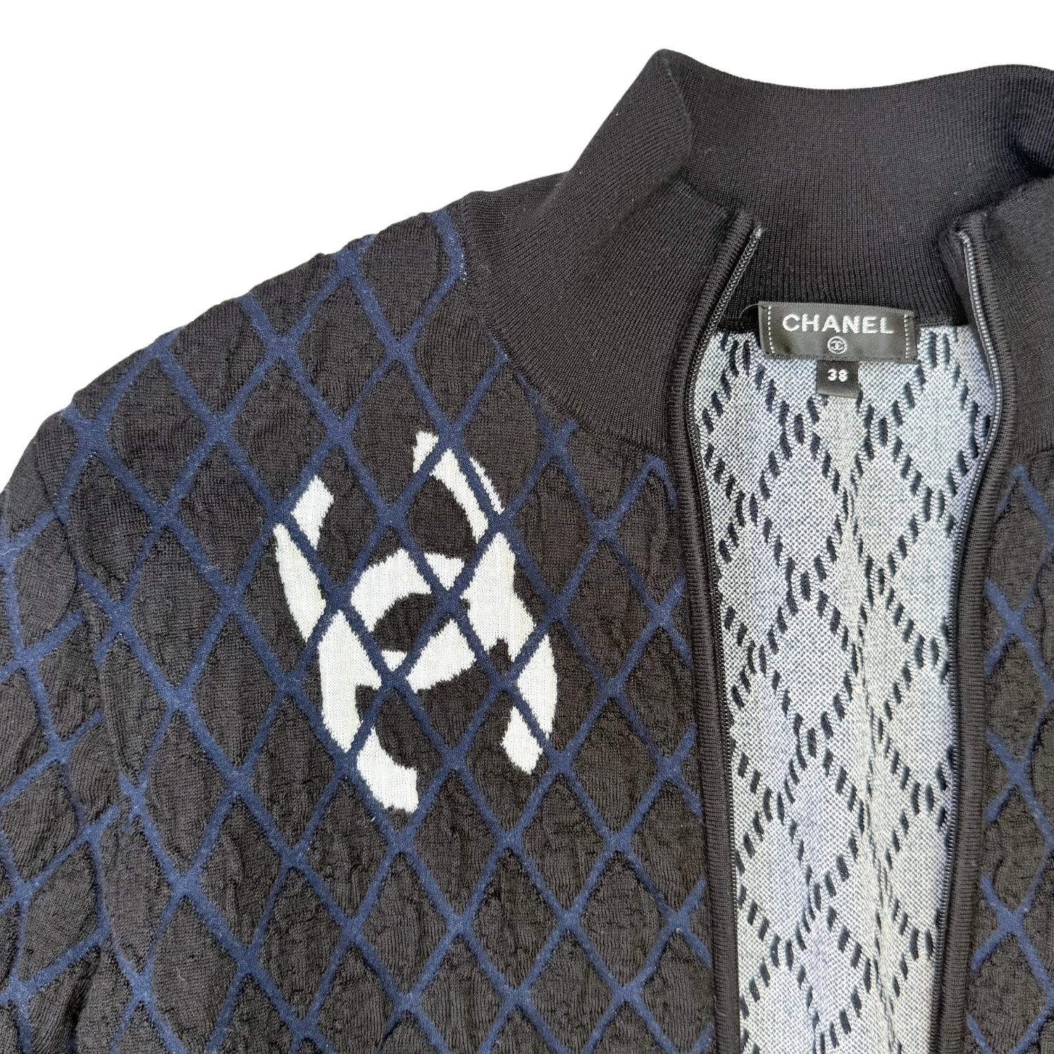 Chanel Runway CC Coco Neige Half Zip Up Dress Blue & Black