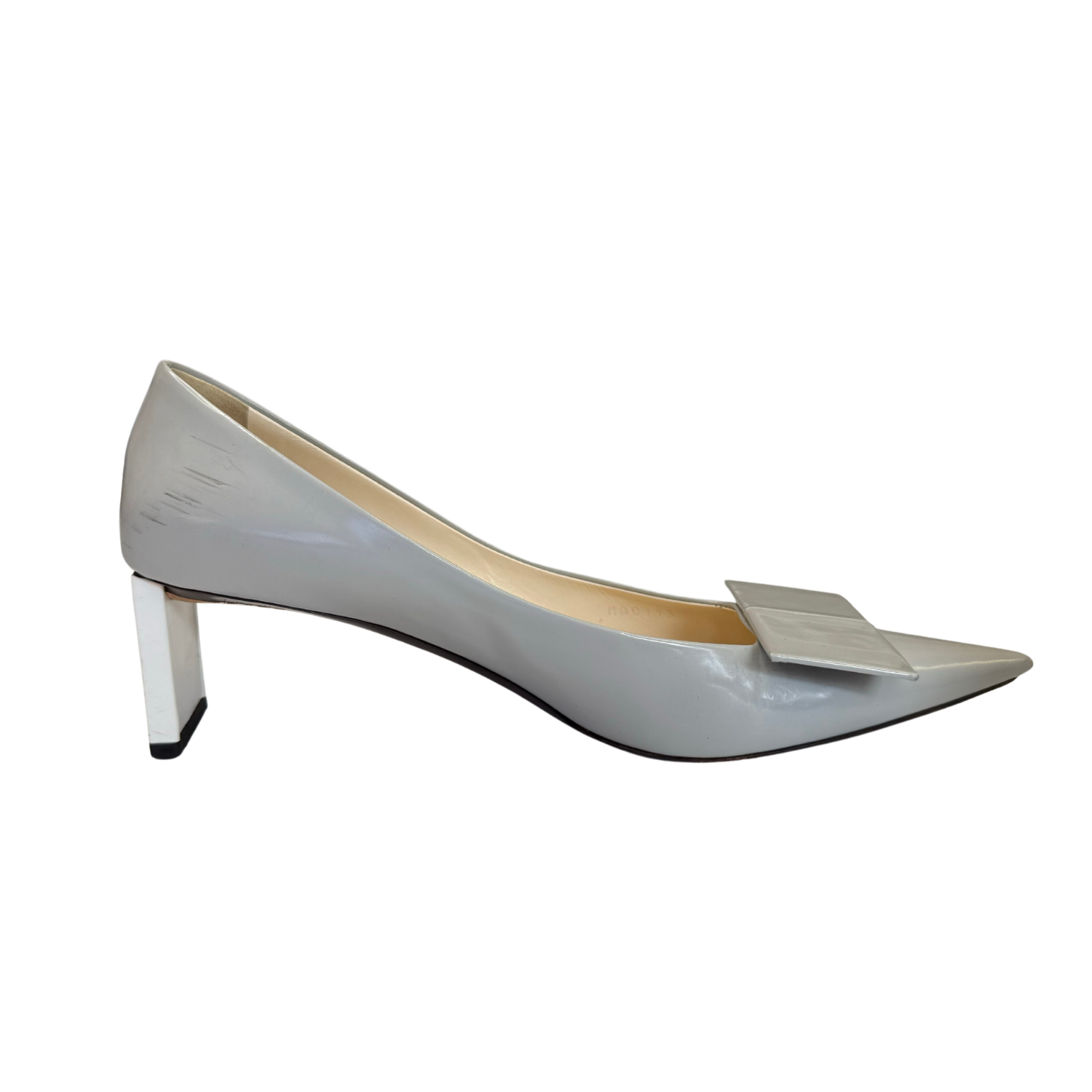 Louis Vuitton Patent Leather Bow Accents Pumps Grey