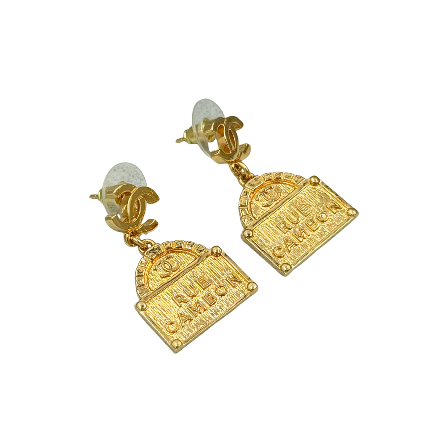 Chanel CC Rue Cambon Drop Earrings Gold
