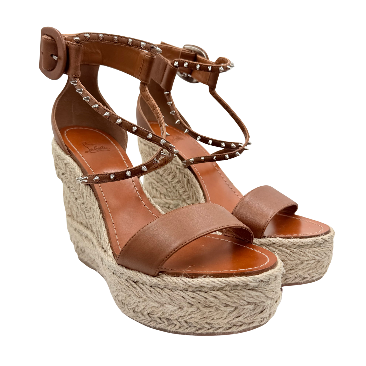 Christian Louboutin Chocazeppa Leather Wedge Espadrilles Brown