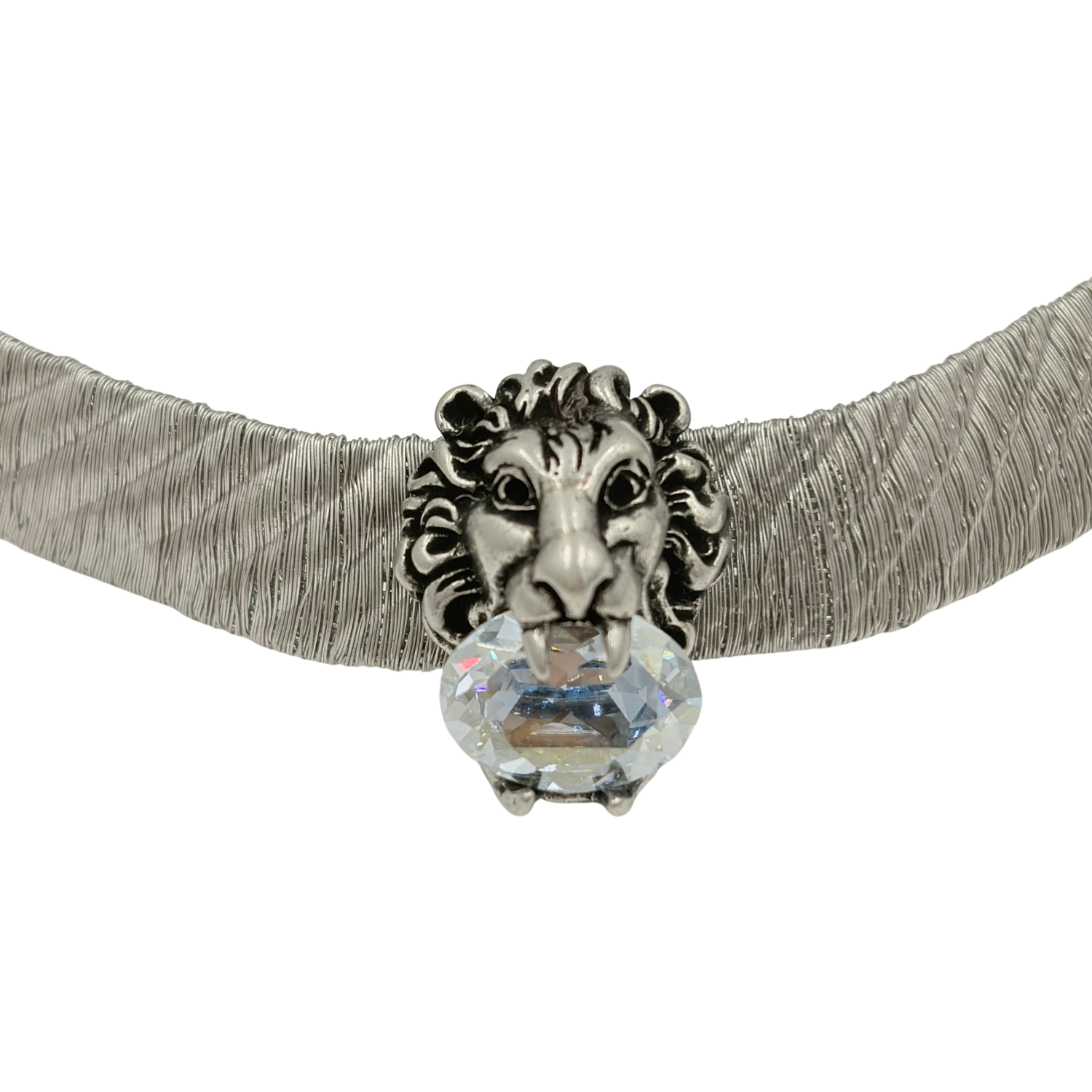 Gucci 3 Lion Heads Choker Necklace Silver