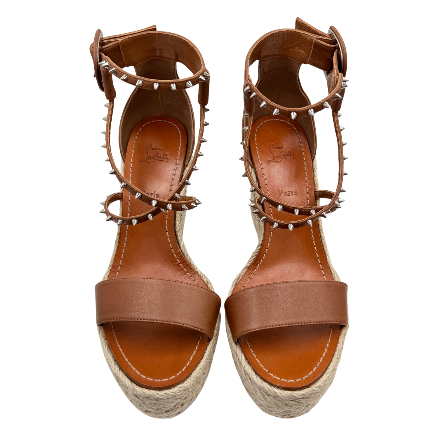 Christian Louboutin Chocazeppa Leather Wedge Espadrilles Brown