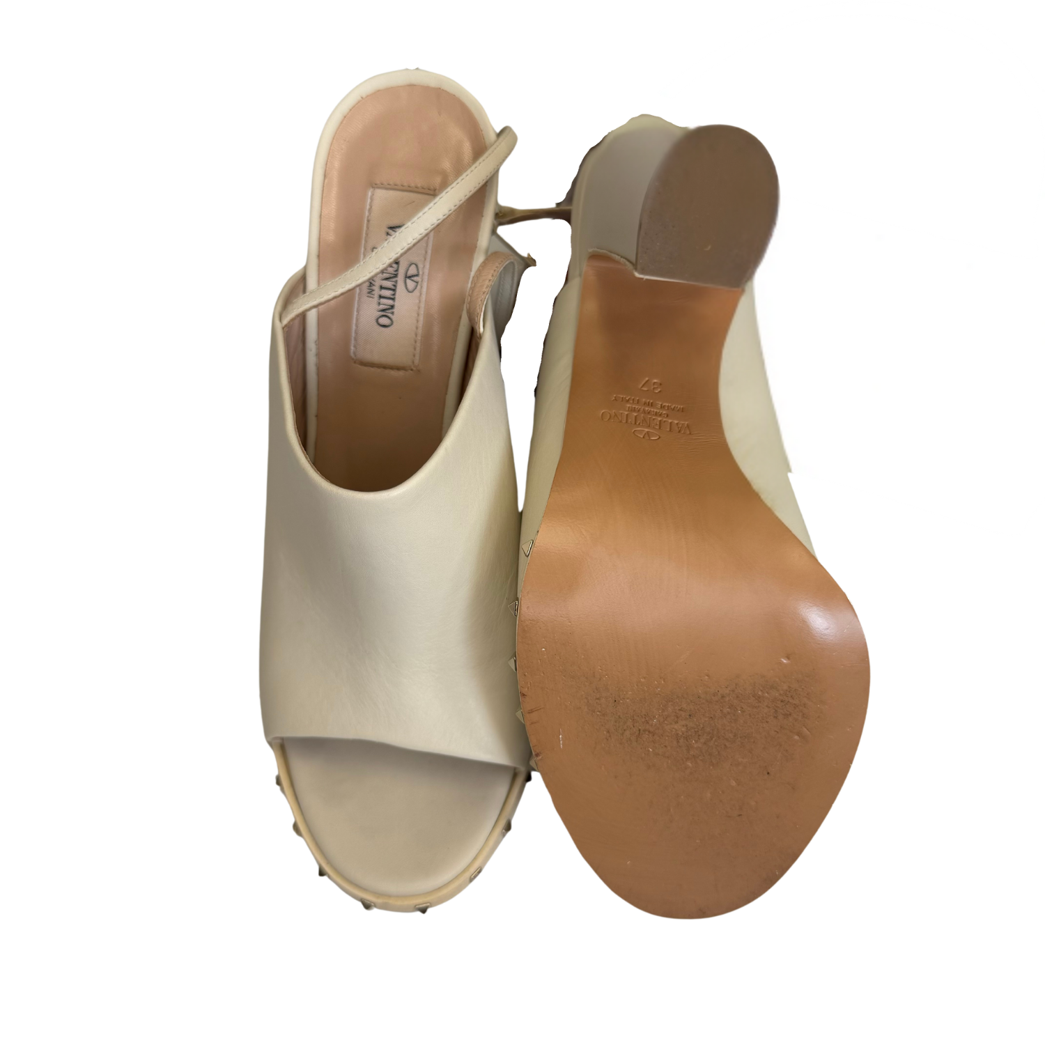 Valentino Calfskin Rockstud 115mm Leather Mule Slingbacks Ivory