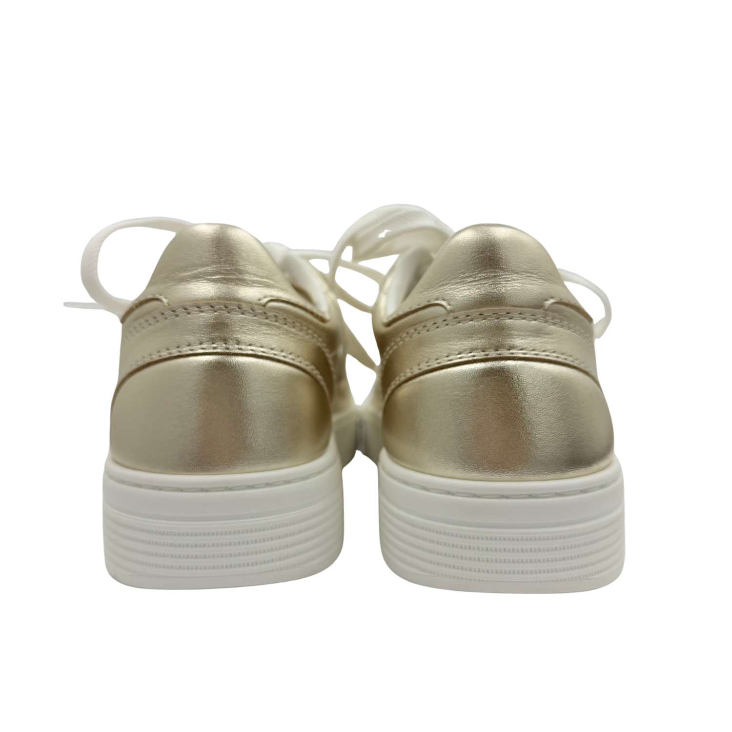 Chanel CC Laminated Calfskin Low Top Sneakers Gold