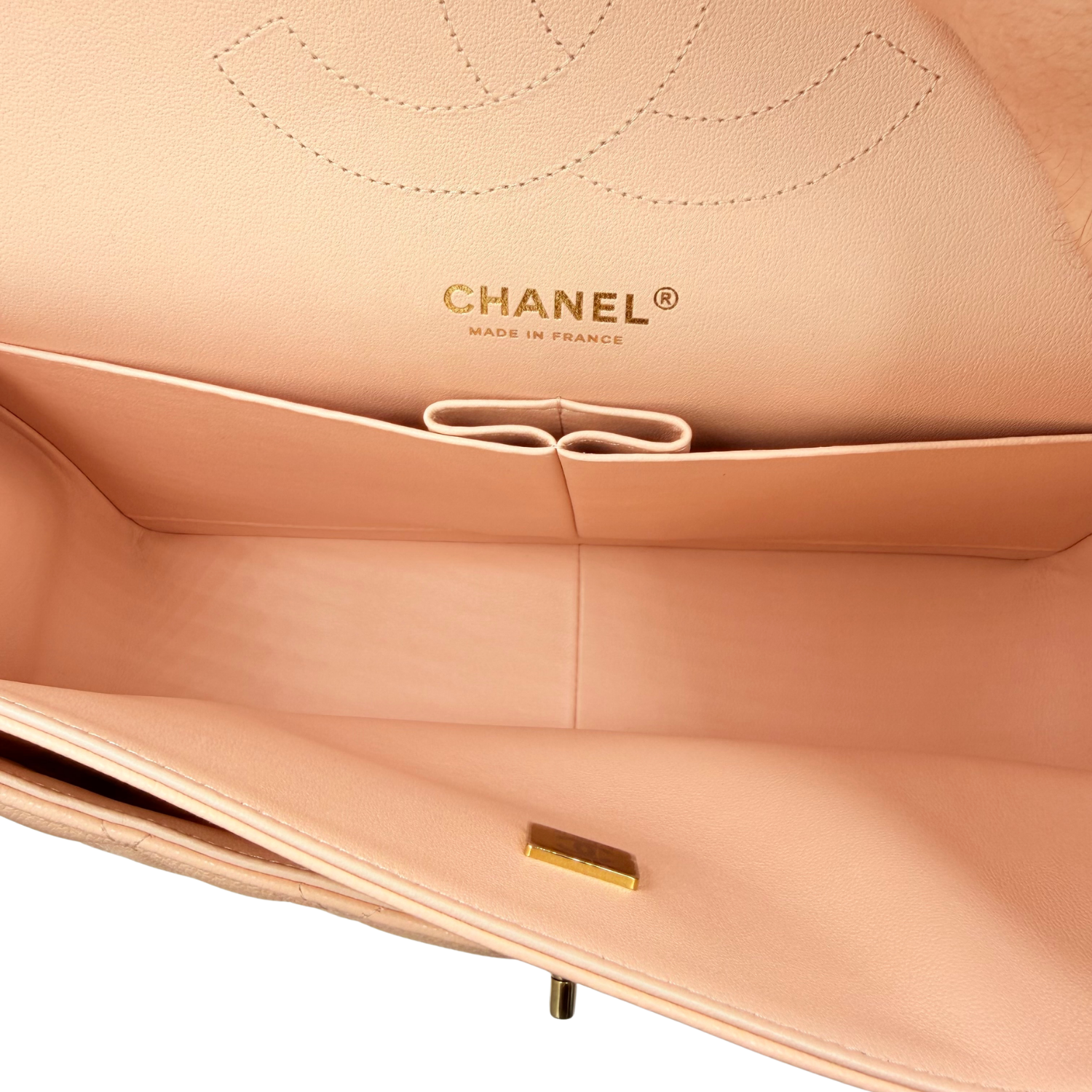 Chanel Caviar Quilted Jumbo Classic Double Flap Bag Beige with Peach Tones