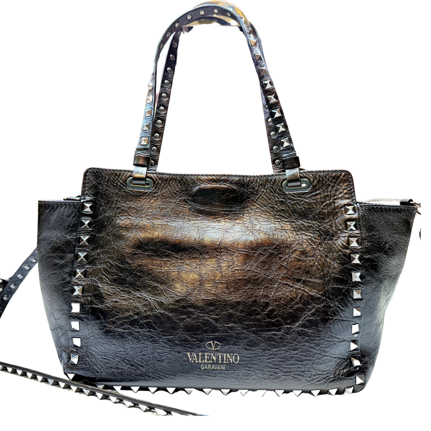 Valentino Small Metallic Rockstud Double Handle Bag