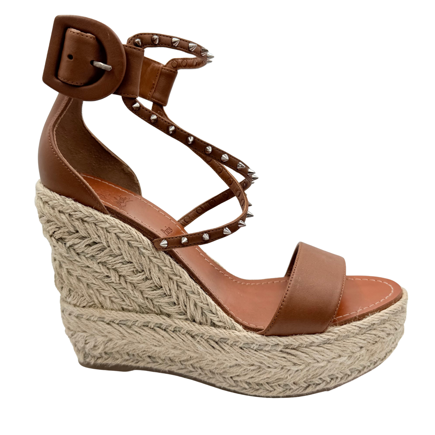 Christian Louboutin Chocazeppa Leather Wedge Espadrilles Brown
