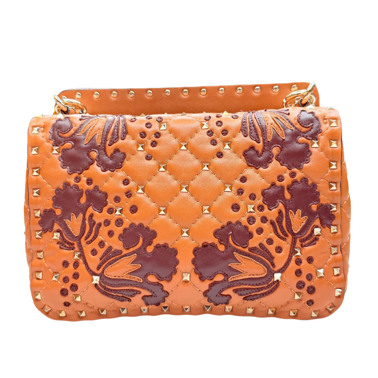 Valentino Nappa Flower Medium Rockstud Spike Shoulder Bag Brown