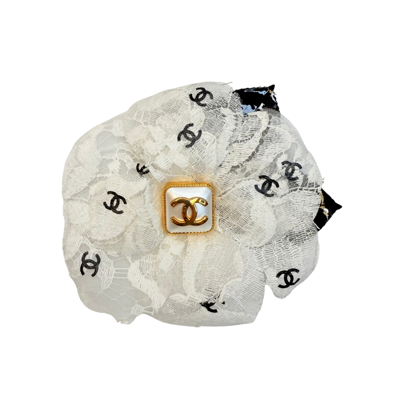 Chanel CC Flower Brooch Cream & Black