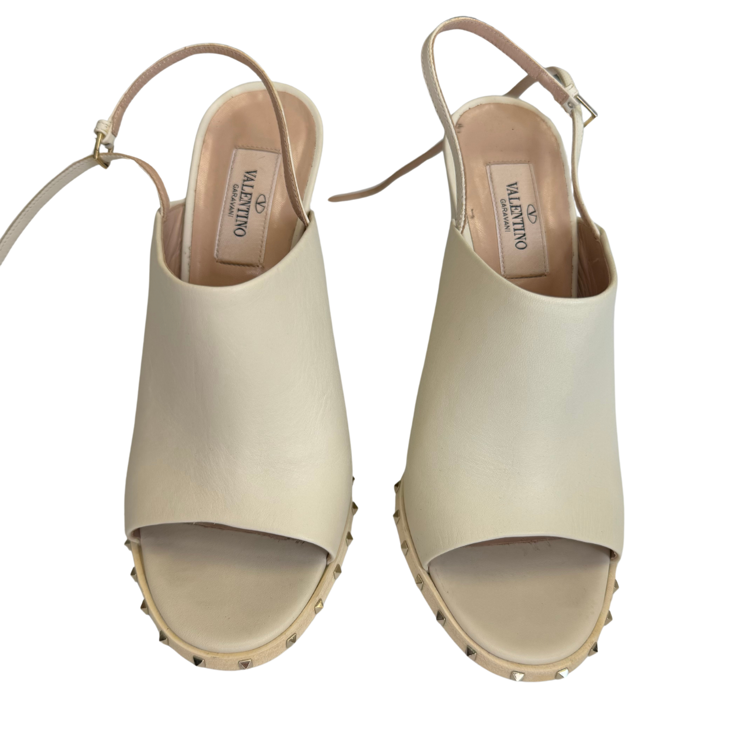 Valentino Calfskin Rockstud 115mm Leather Mule Slingbacks Ivory