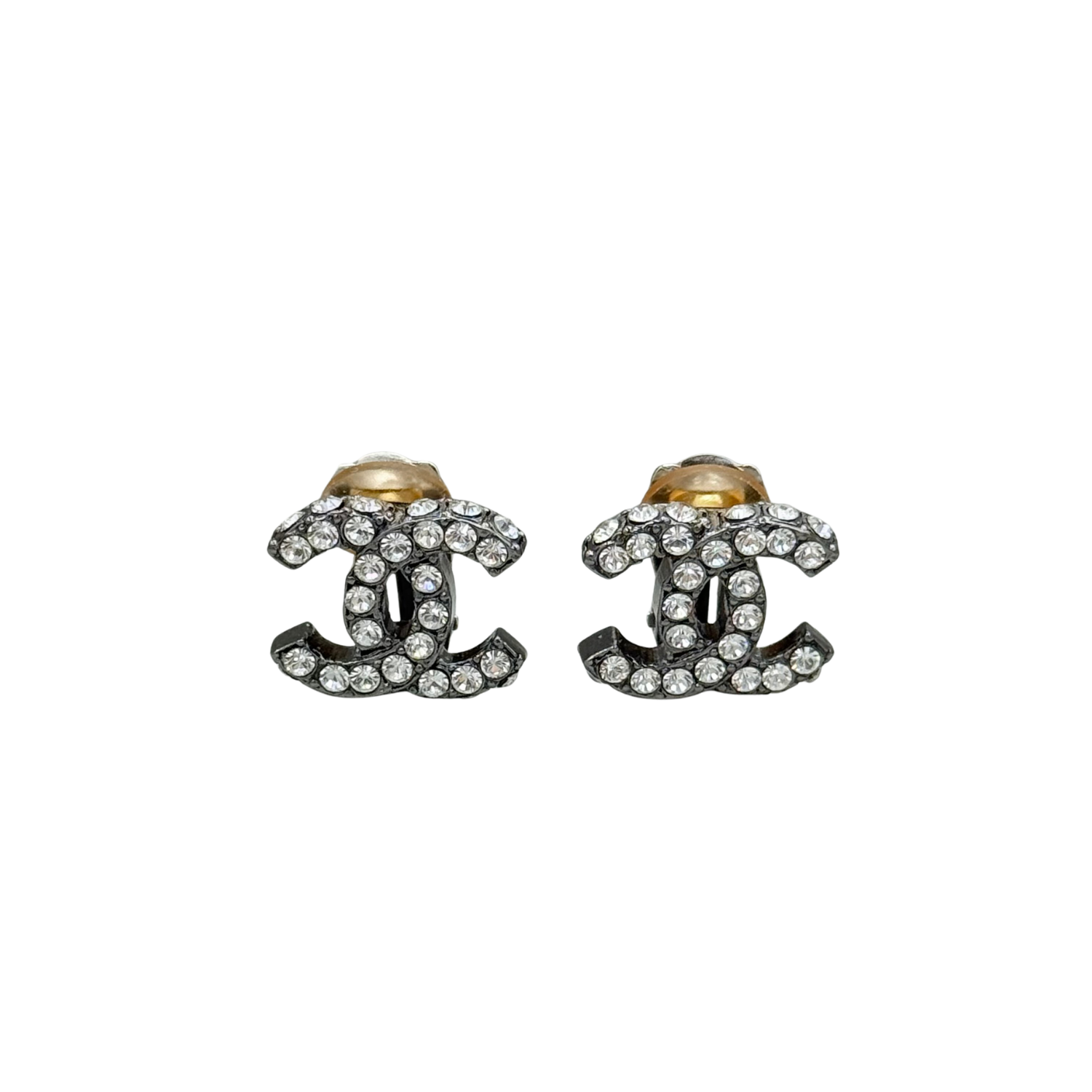 Chanel Small Vintage CC Clip On Earrings Gunmetal