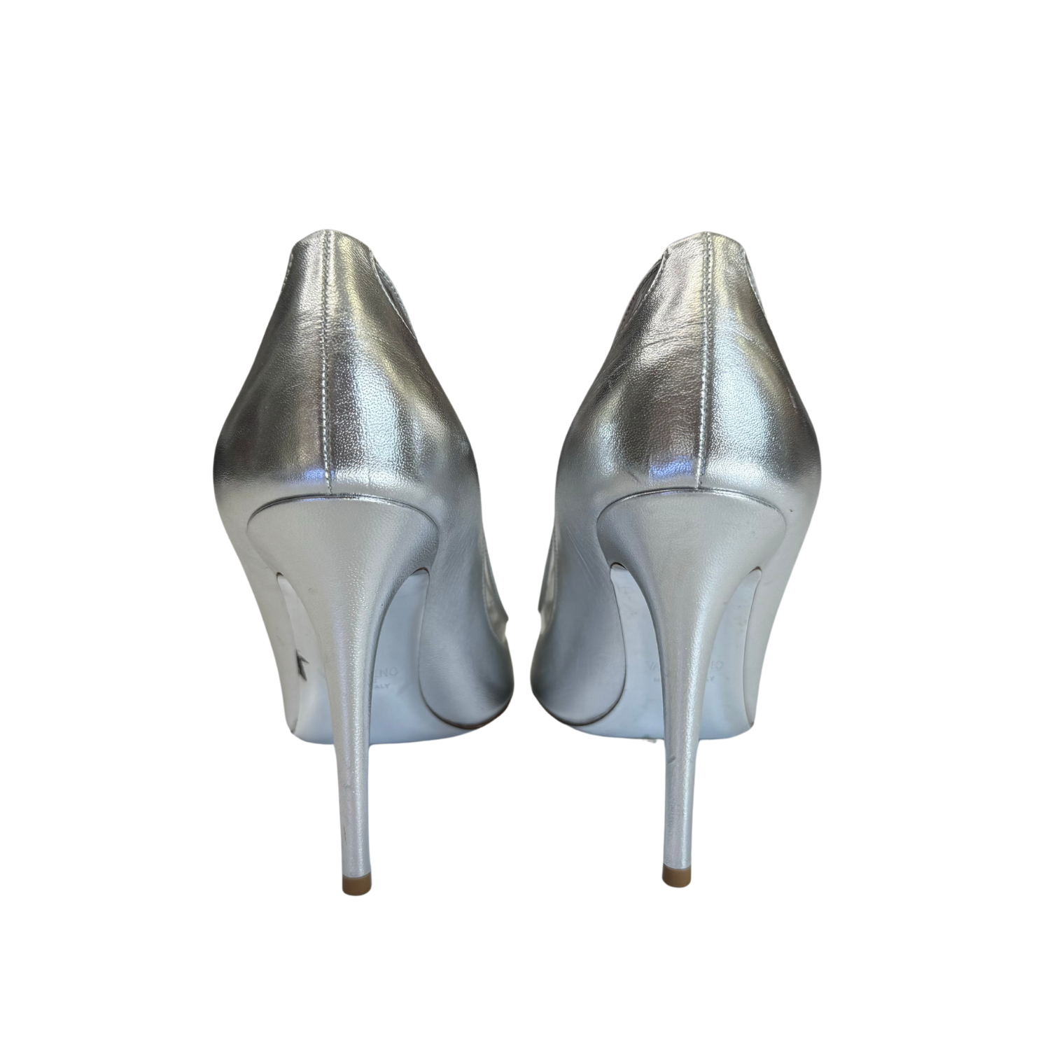 Valentino Metallic Leather Pointed Toe Pumps Silver