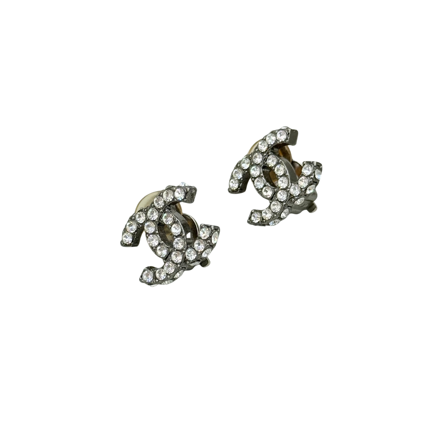 Chanel Small Vintage CC Clip On Earrings Gunmetal