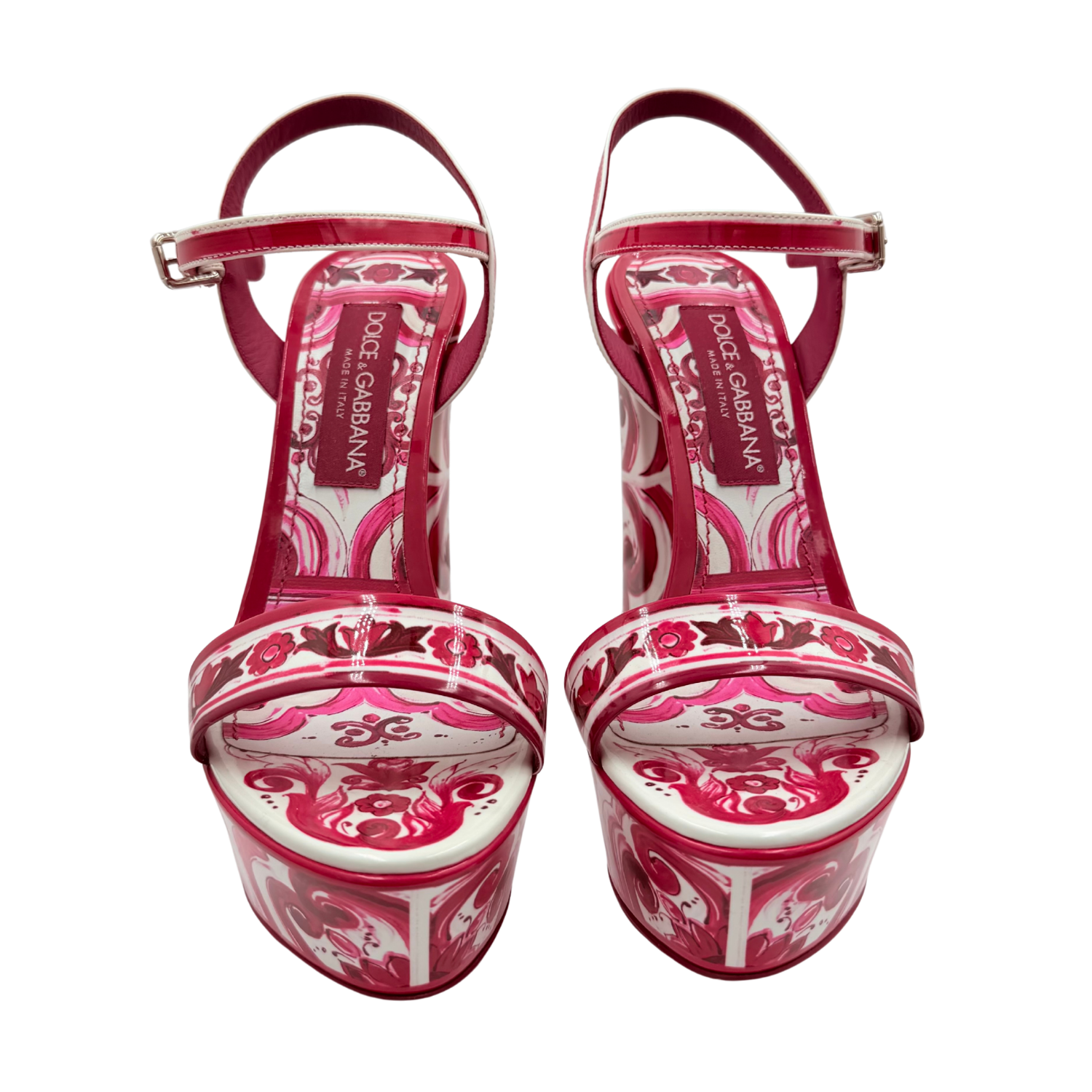 Dolce & Gabbana Patent Leather Floral Printed Slingback Sandals Red Size 10