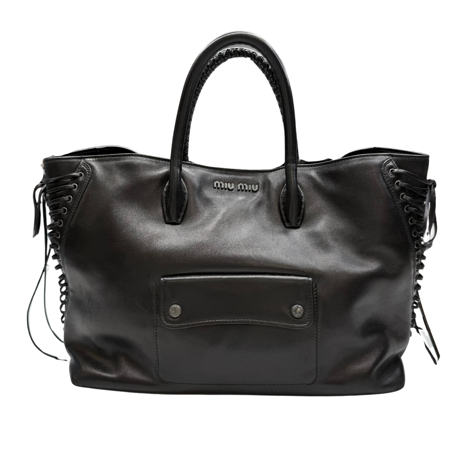 Miu Miu Laced Shopper Tote Bag Black
