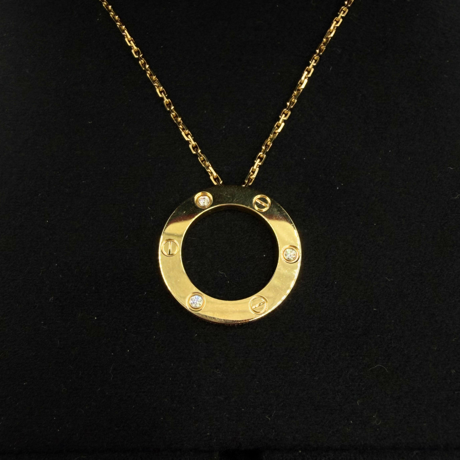 Cartier Love Necklace 3 Diamond Pendant Yellow Gold